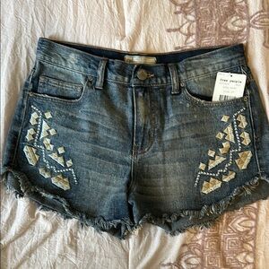 Free People Blue Jean Shorts with Embroidered Details